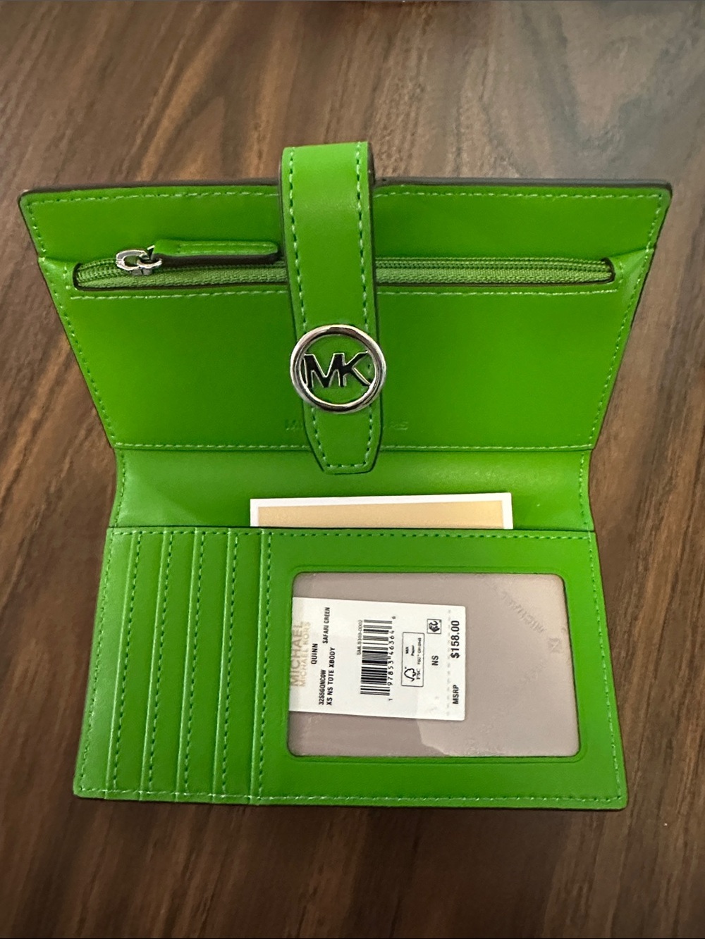 Michael Kors Lime Green Zebra-Print Wallet with Silver MK Charm - Picture 2 of 3